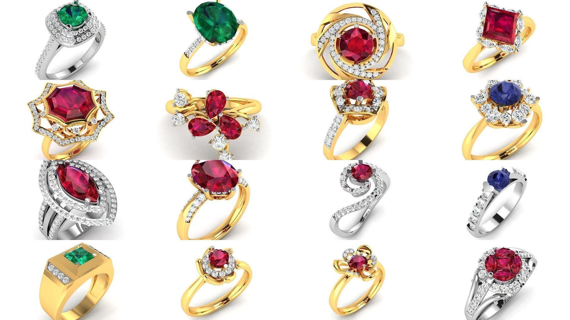624 Colour Stones Rings 3dm STL OBJ FBX Details Collection _136