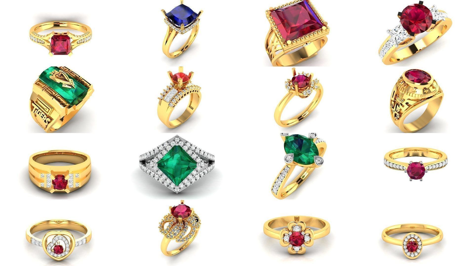 624 Colour Stones Rings 3dm STL OBJ FBX Details Collection _85