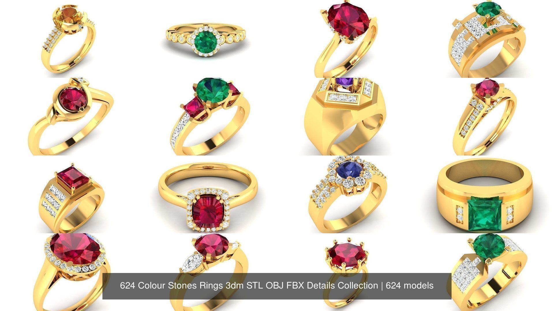 624 Colour Stones Rings 3dm STL OBJ FBX Details Collection _49