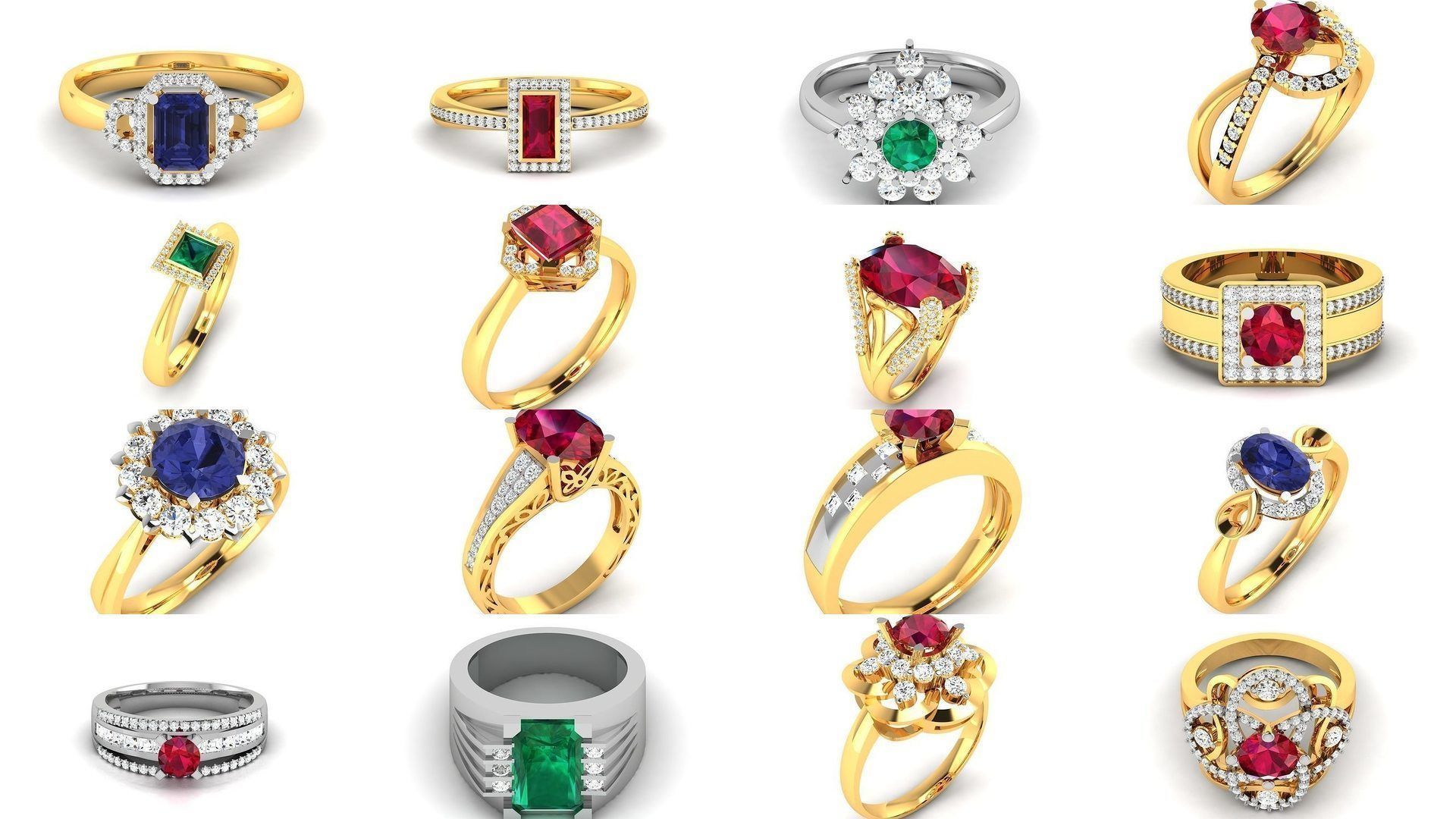 624 Colour Stones Rings 3dm STL OBJ FBX Details Collection _124