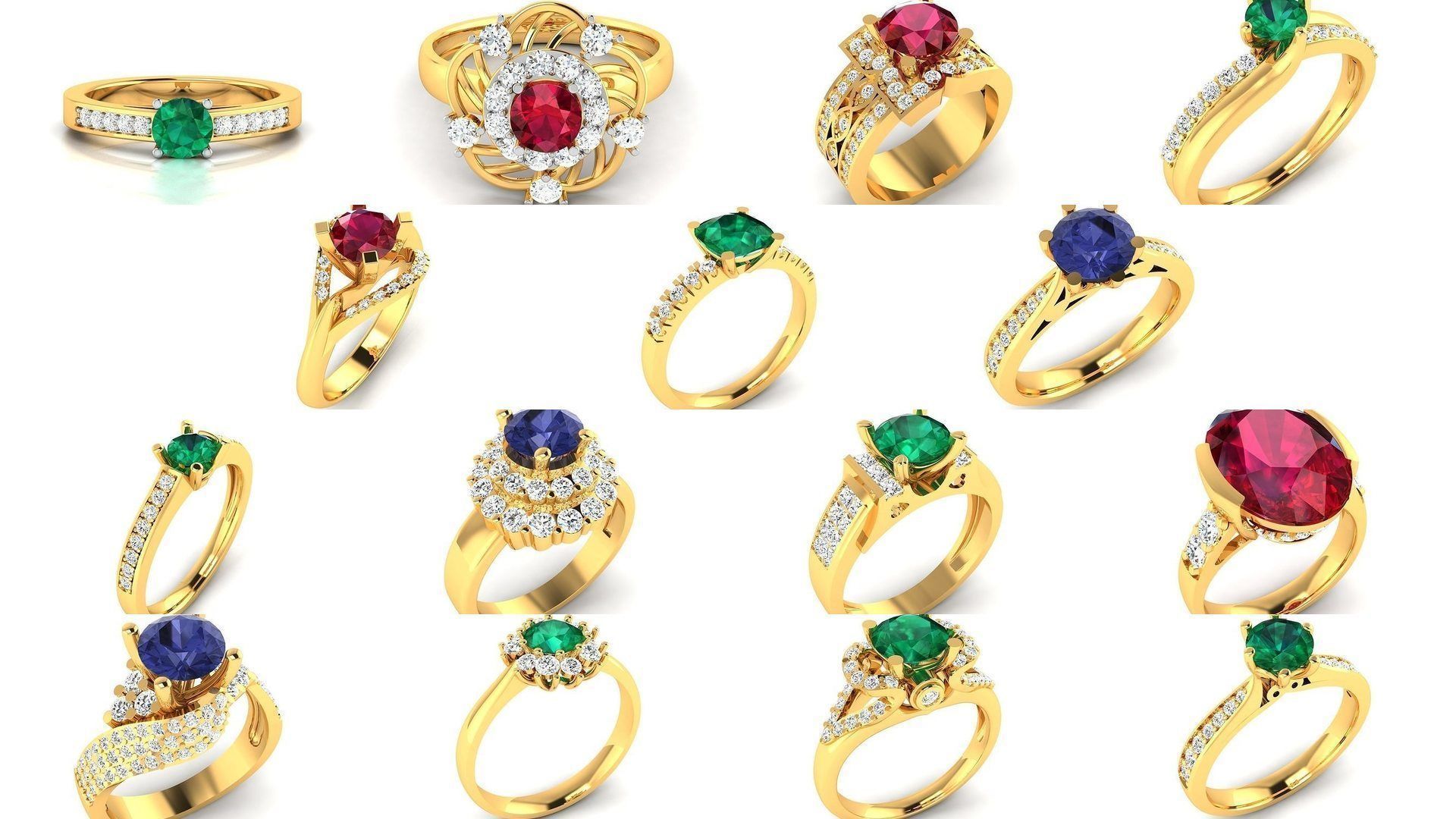 624 Colour Stones Rings 3dm STL OBJ FBX Details Collection _75