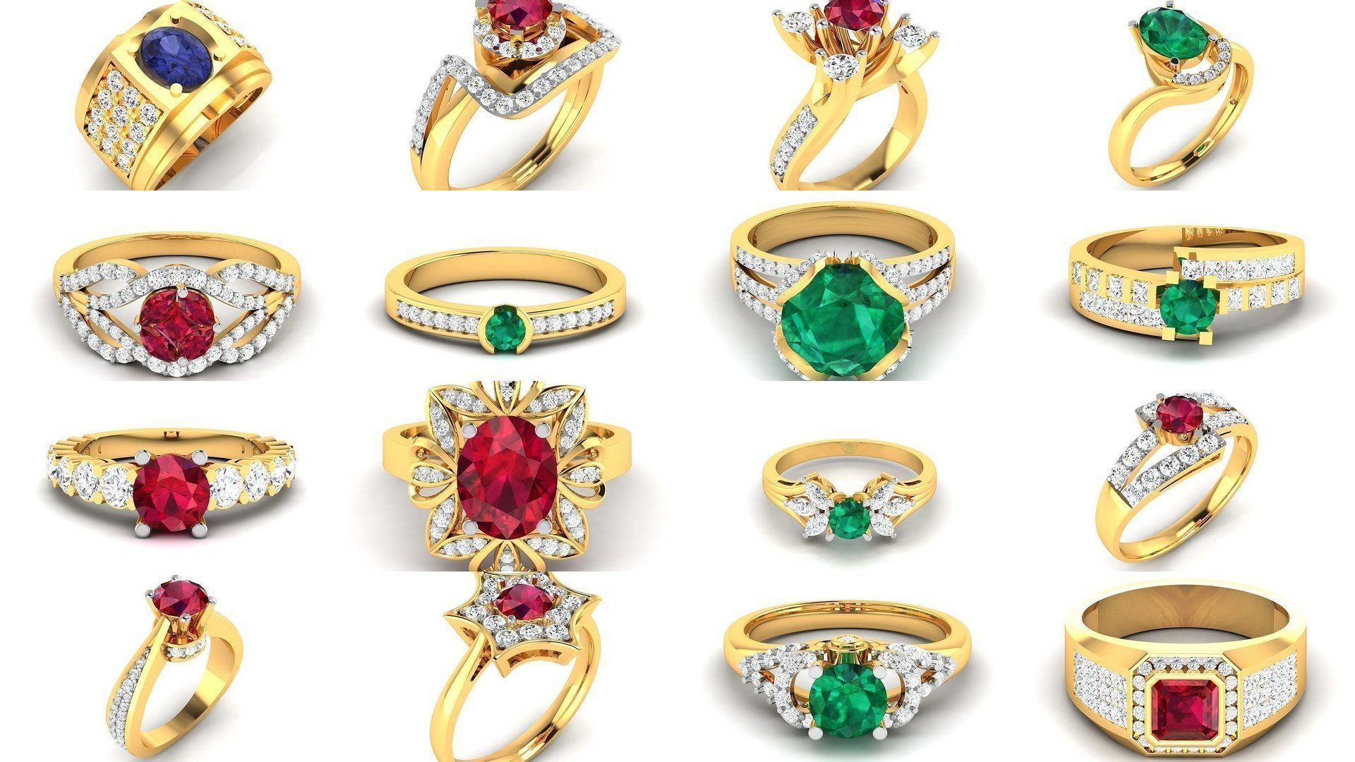 624 Colour Stones Rings 3dm STL OBJ FBX Details Collection _139