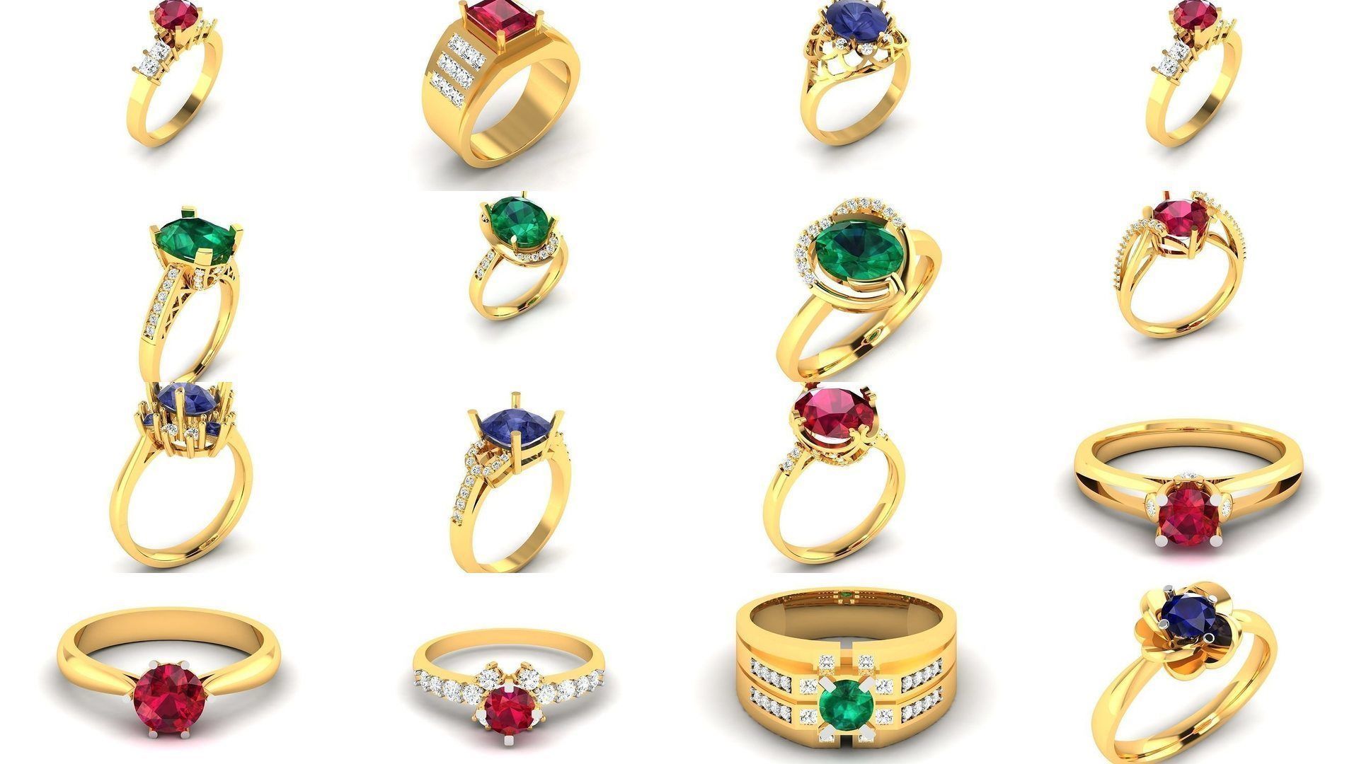 624 Colour Stones Rings 3dm STL OBJ FBX Details Collection _33
