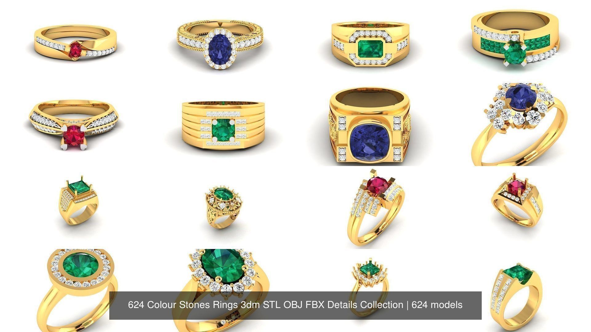 624 Colour Stones Rings 3dm STL OBJ FBX Details Collection _96