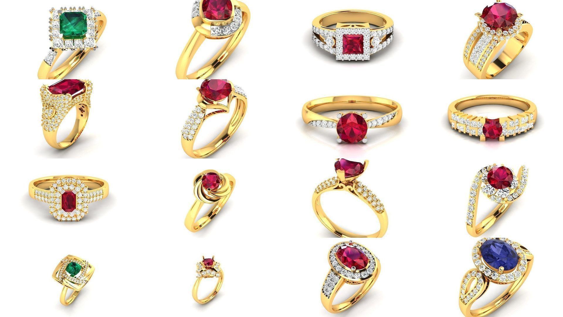 624 Colour Stones Rings 3dm STL OBJ FBX Details Collection _133