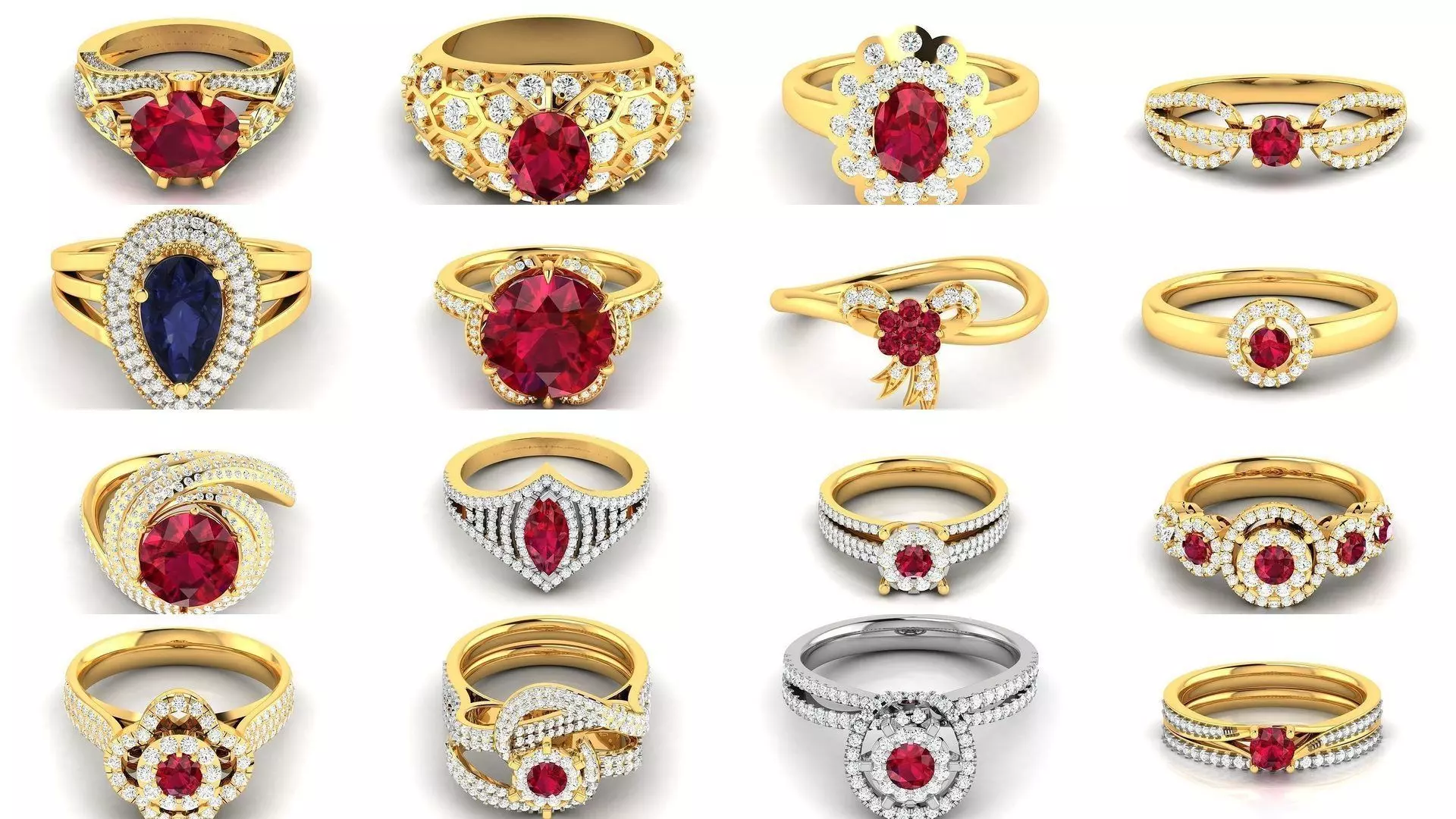 624 Colour Stones Rings 3dm STL OBJ FBX Details Collection _0