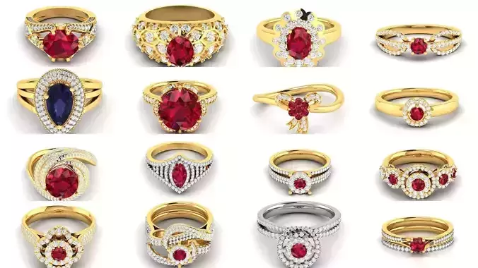 624 Colour Stones Rings 3dm STL OBJ FBX Details Collection 