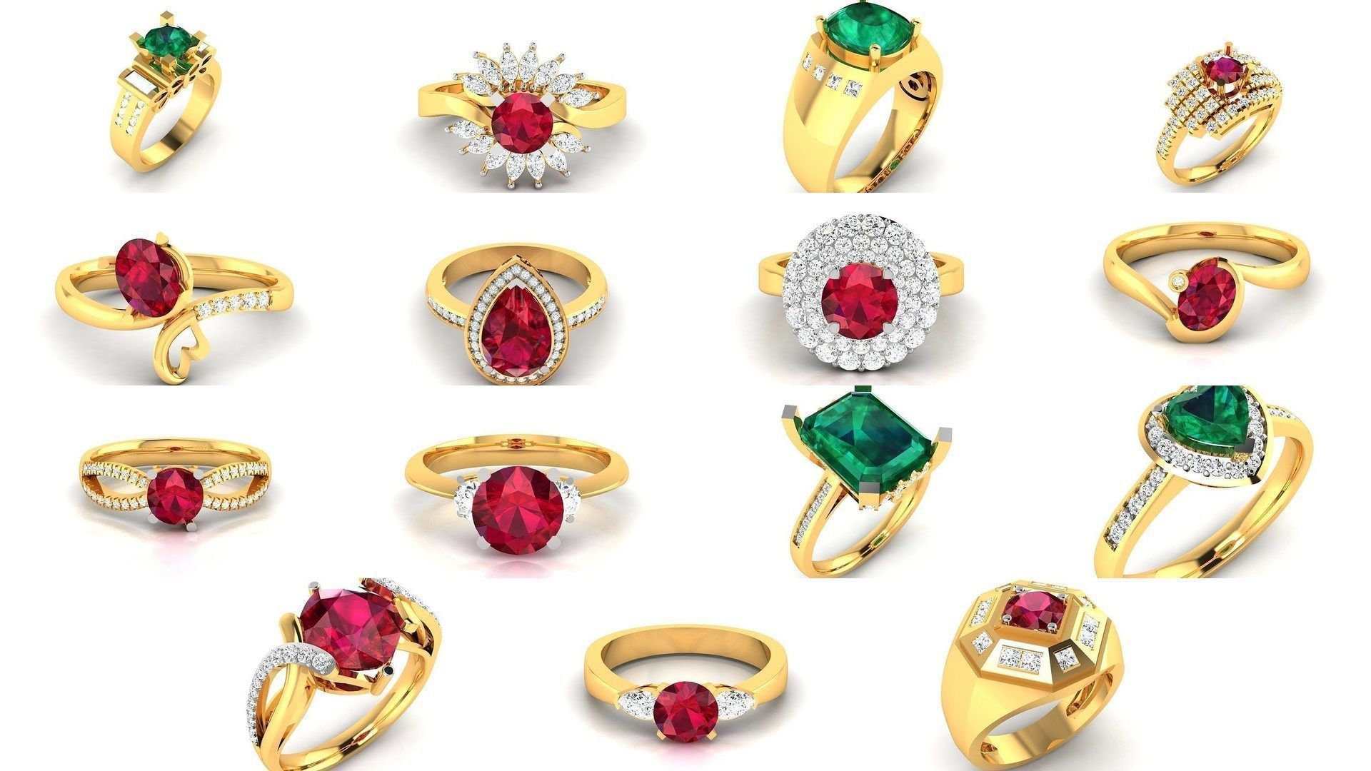 624 Colour Stones Rings 3dm STL OBJ FBX Details Collection _112