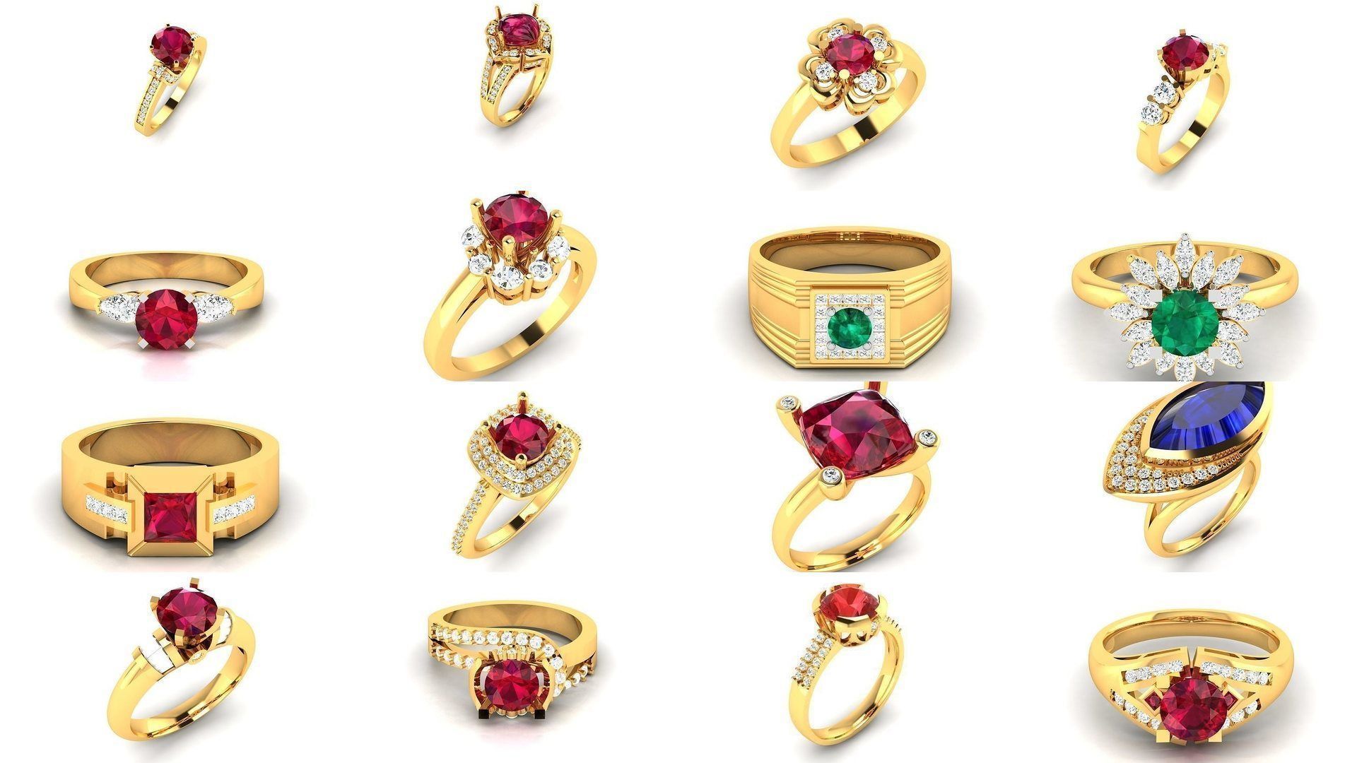 624 Colour Stones Rings 3dm STL OBJ FBX Details Collection _82