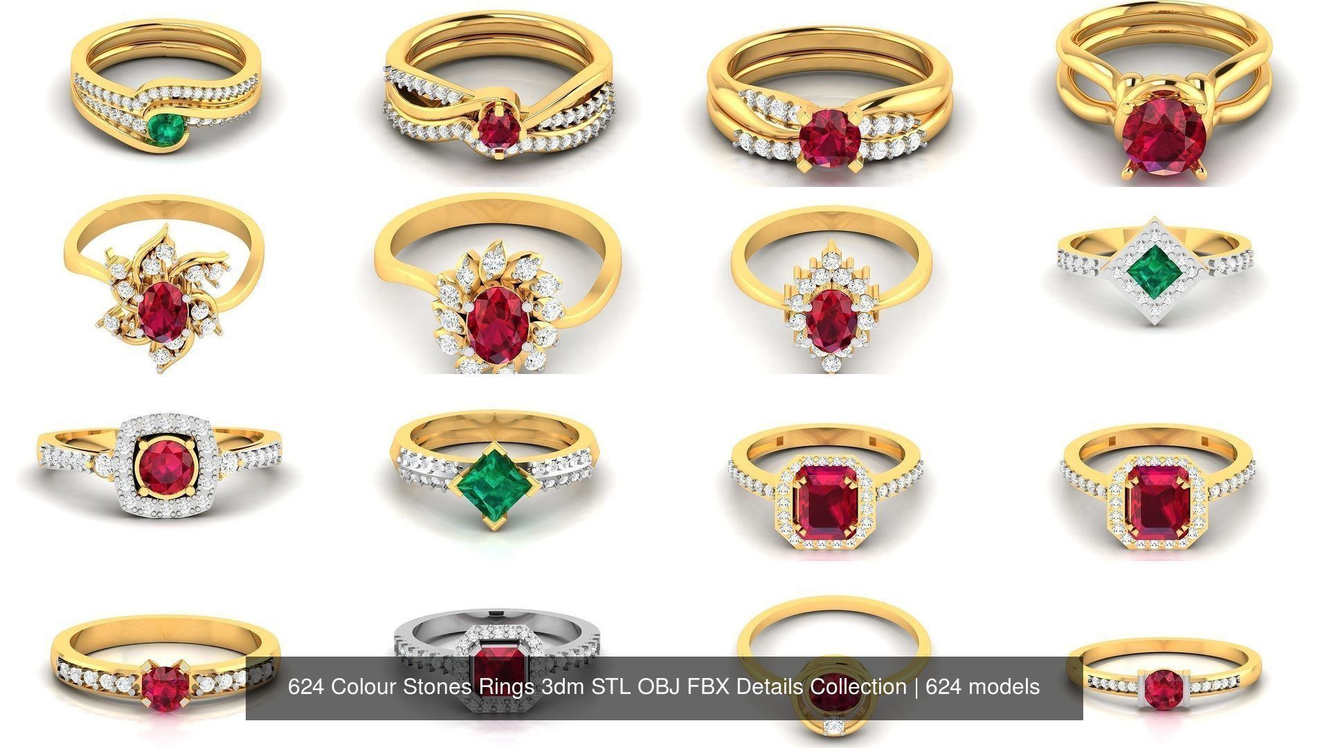 624 Colour Stones Rings 3dm STL OBJ FBX Details Collection _15