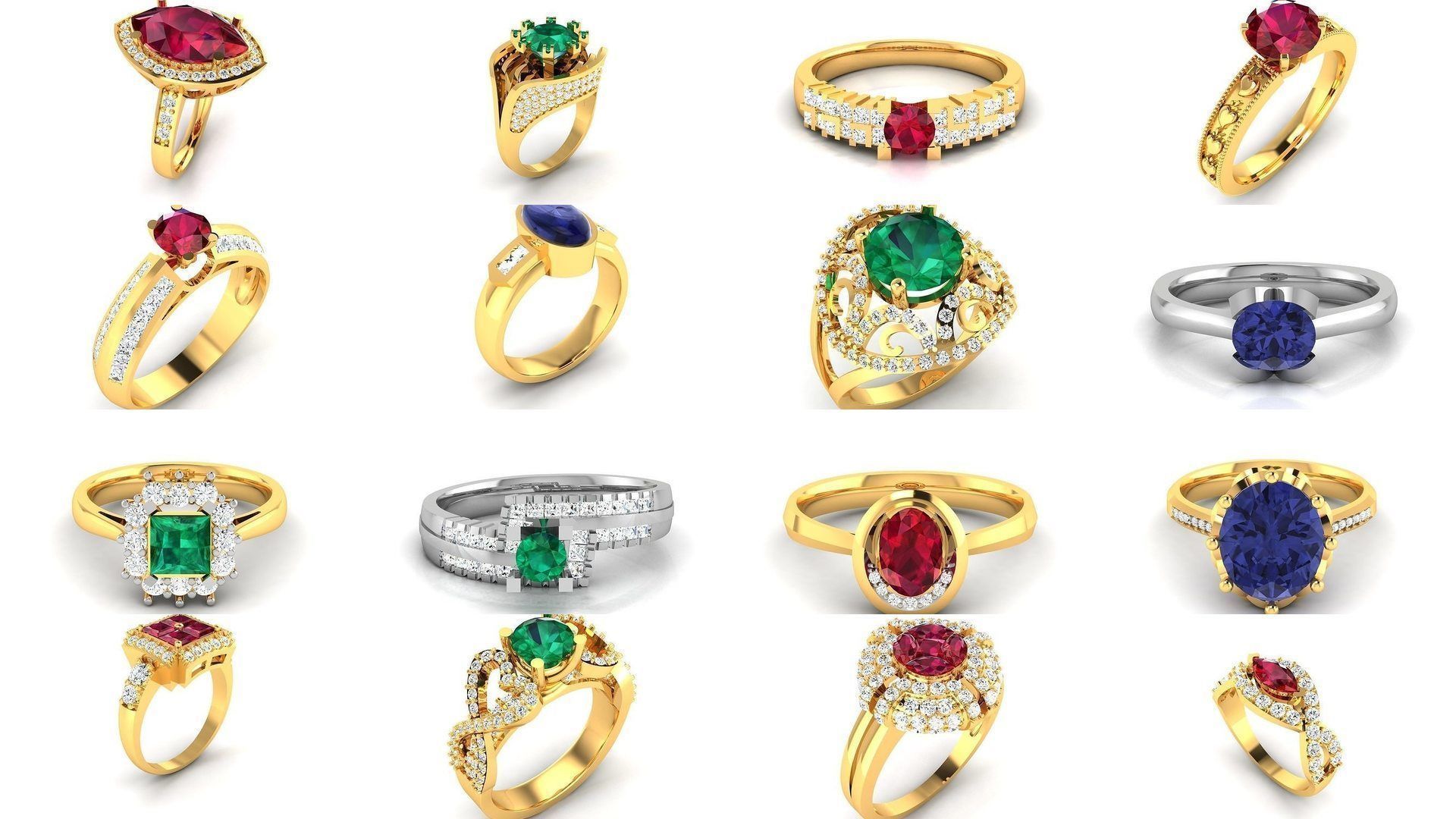 624 Colour Stones Rings 3dm STL OBJ FBX Details Collection _121