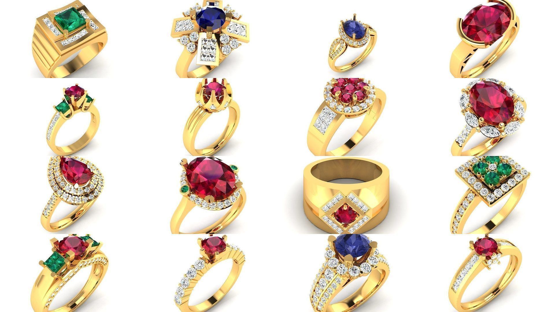 624 Colour Stones Rings 3dm STL OBJ FBX Details Collection _51