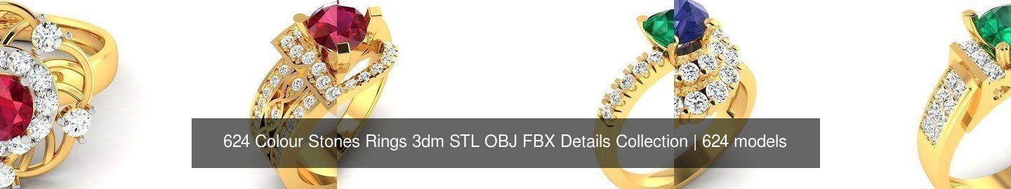 624 Colour Stones Rings 3dm STL OBJ FBX Details Collection _34