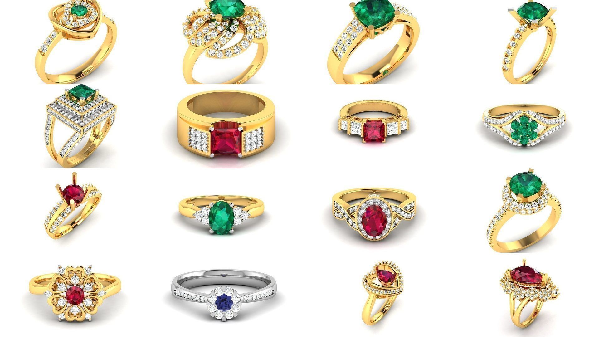 624 Colour Stones Rings 3dm STL OBJ FBX Details Collection _79