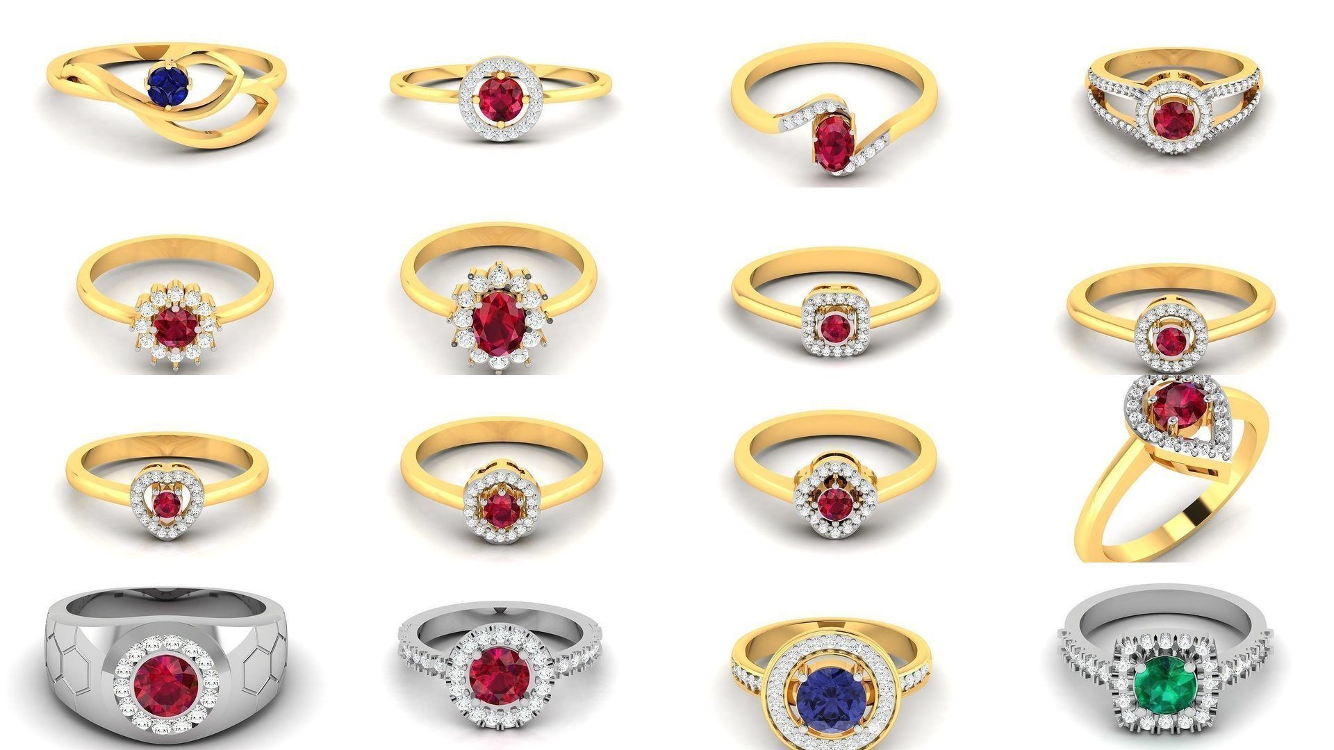 624 Colour Stones Rings 3dm STL OBJ FBX Details Collection _17