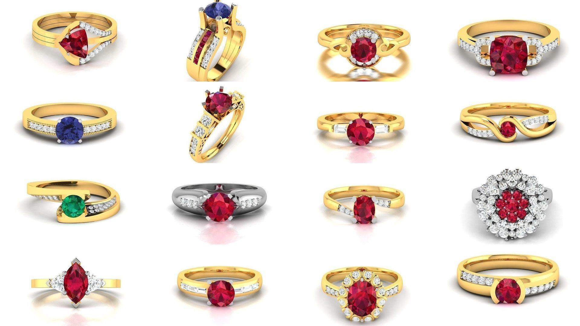 624 Colour Stones Rings 3dm STL OBJ FBX Details Collection _100