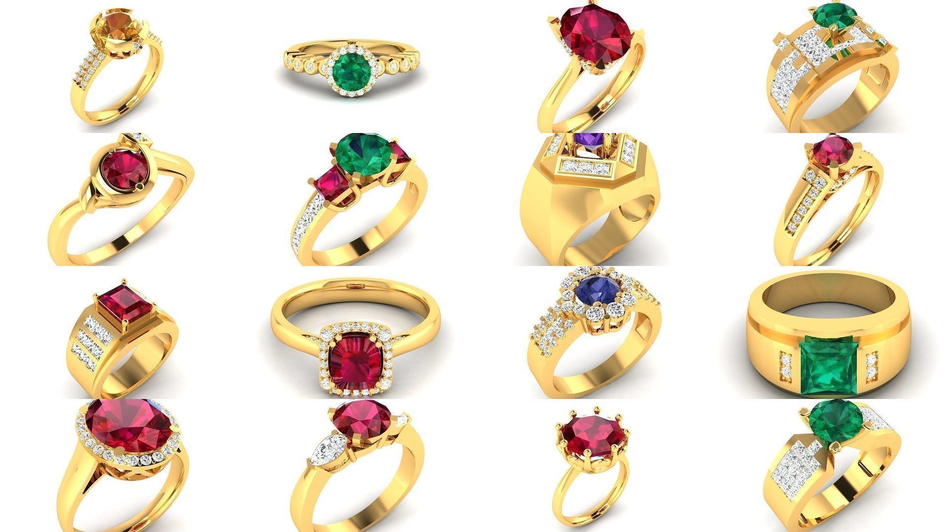 624 Colour Stones Rings 3dm STL OBJ FBX Details Collection _45