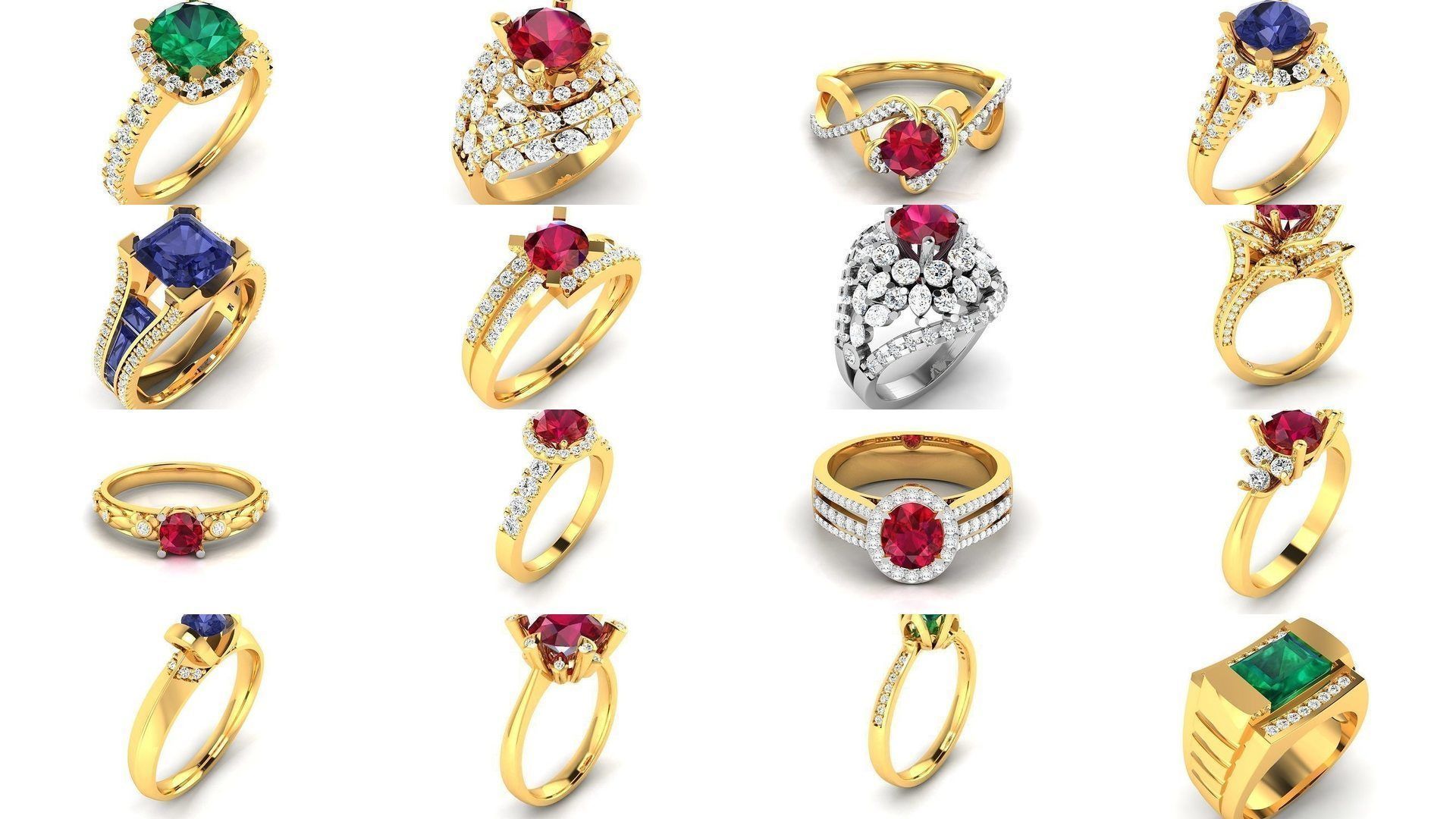 624 Colour Stones Rings 3dm STL OBJ FBX Details Collection _41