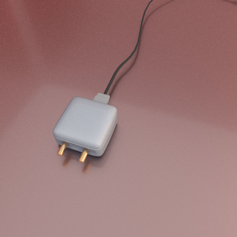 Phone Charger Brick with Wire Cable Low-poly 3D model_2
