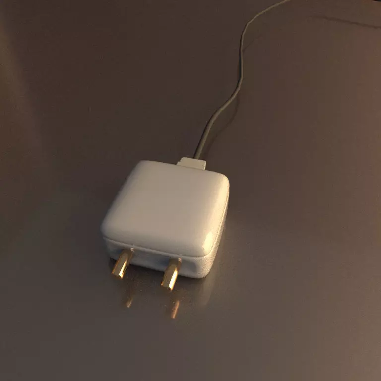 Phone Charger Brick with Wire Cable Low-poly 3D model_0