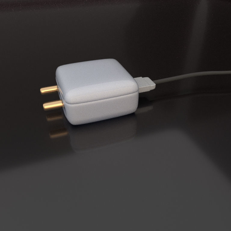 Phone Charger Brick with Wire Cable Low-poly 3D model_5