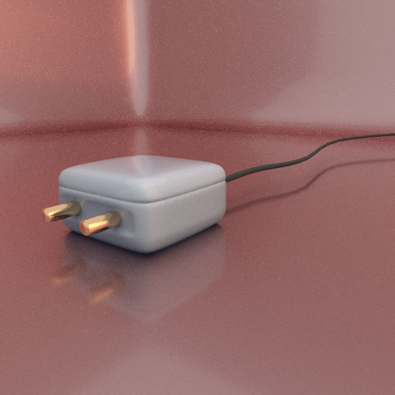 Phone Charger Brick with Wire Cable Low-poly 3D model_1