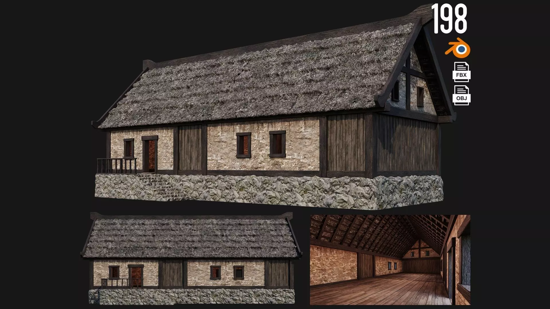 Old House Building 4K Textures GameReady 198 Low-poly 3D model_0