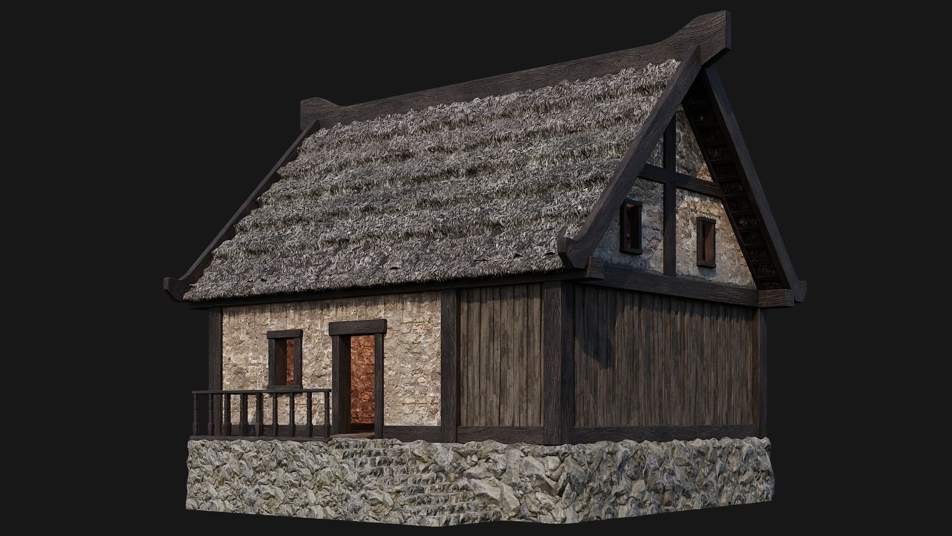 4 Old House Building Pack 4K Textures GameReady 197 to 200 Low-poly 3D model_5