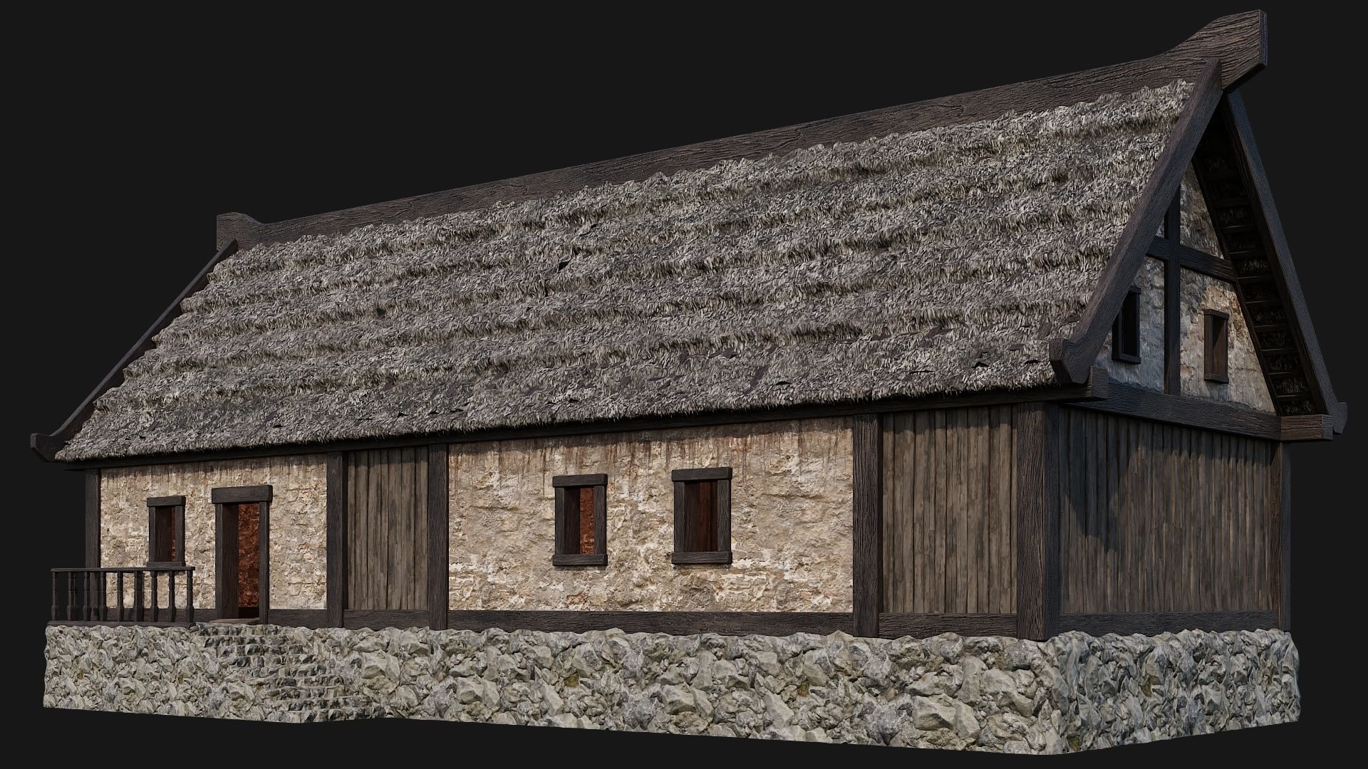 4 Old House Building Pack 4K Textures GameReady 197 to 200 Low-poly 3D model_6