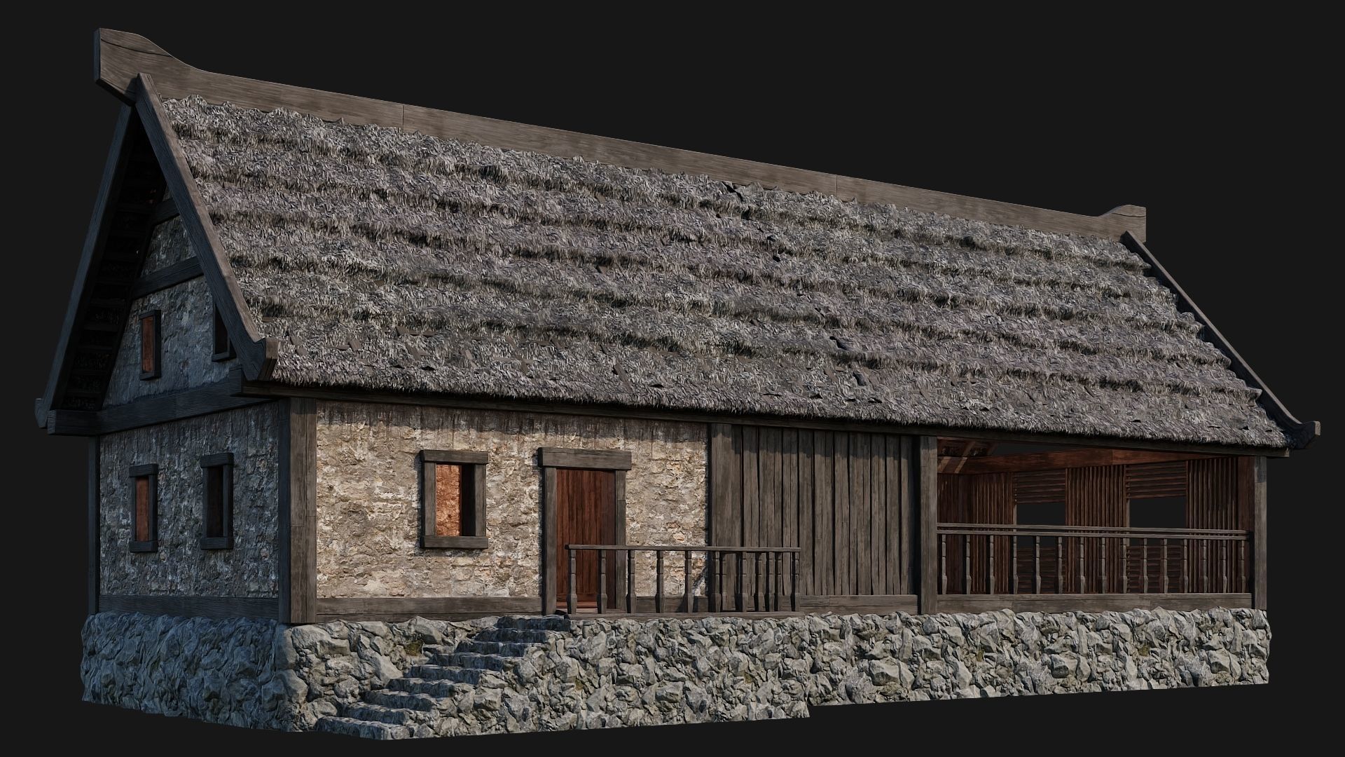 4 Old House Building Pack 4K Textures GameReady 197 to 200 Low-poly 3D model_47