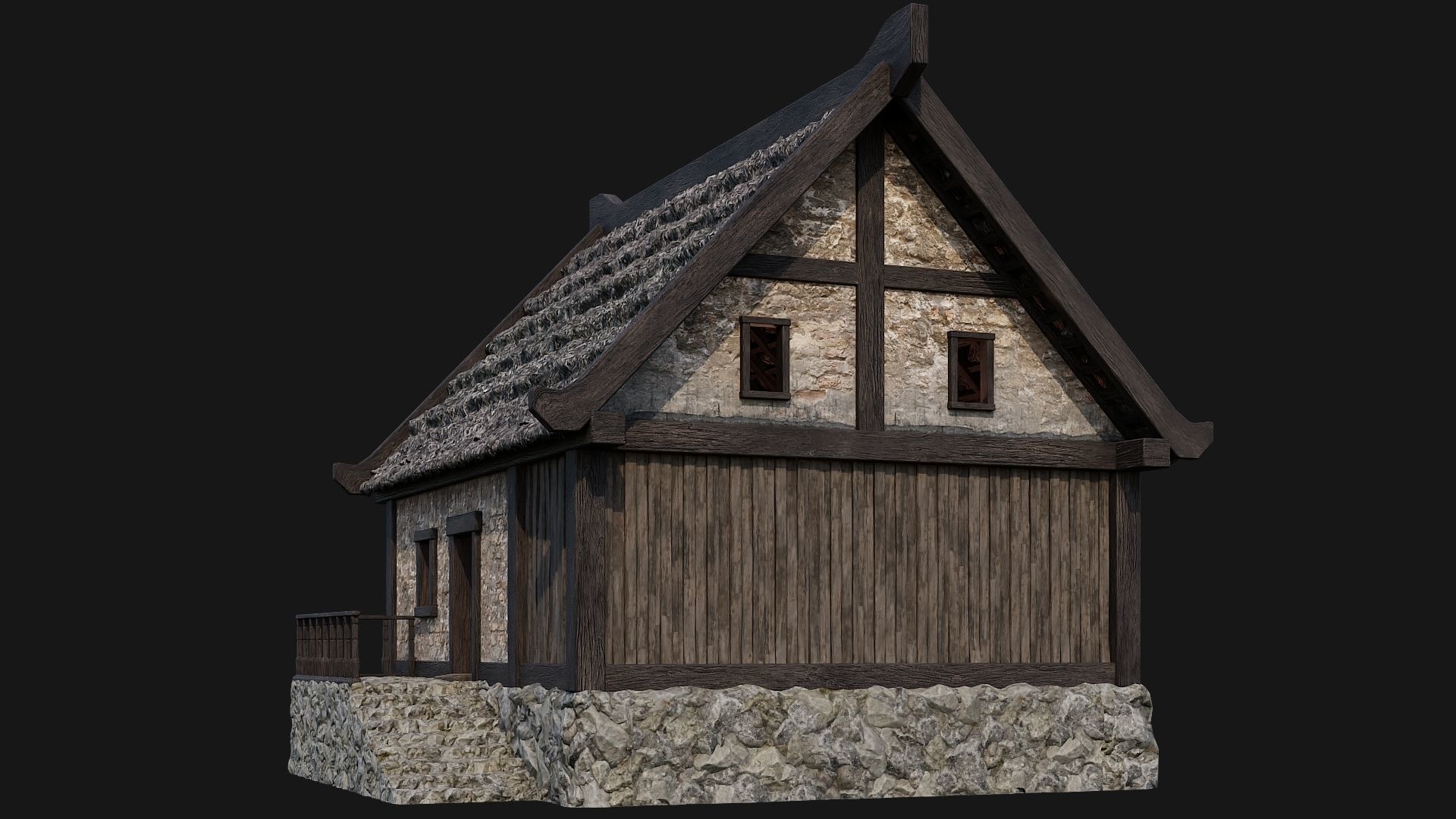 4 Old House Building Pack 4K Textures GameReady 197 to 200 Low-poly 3D model_16