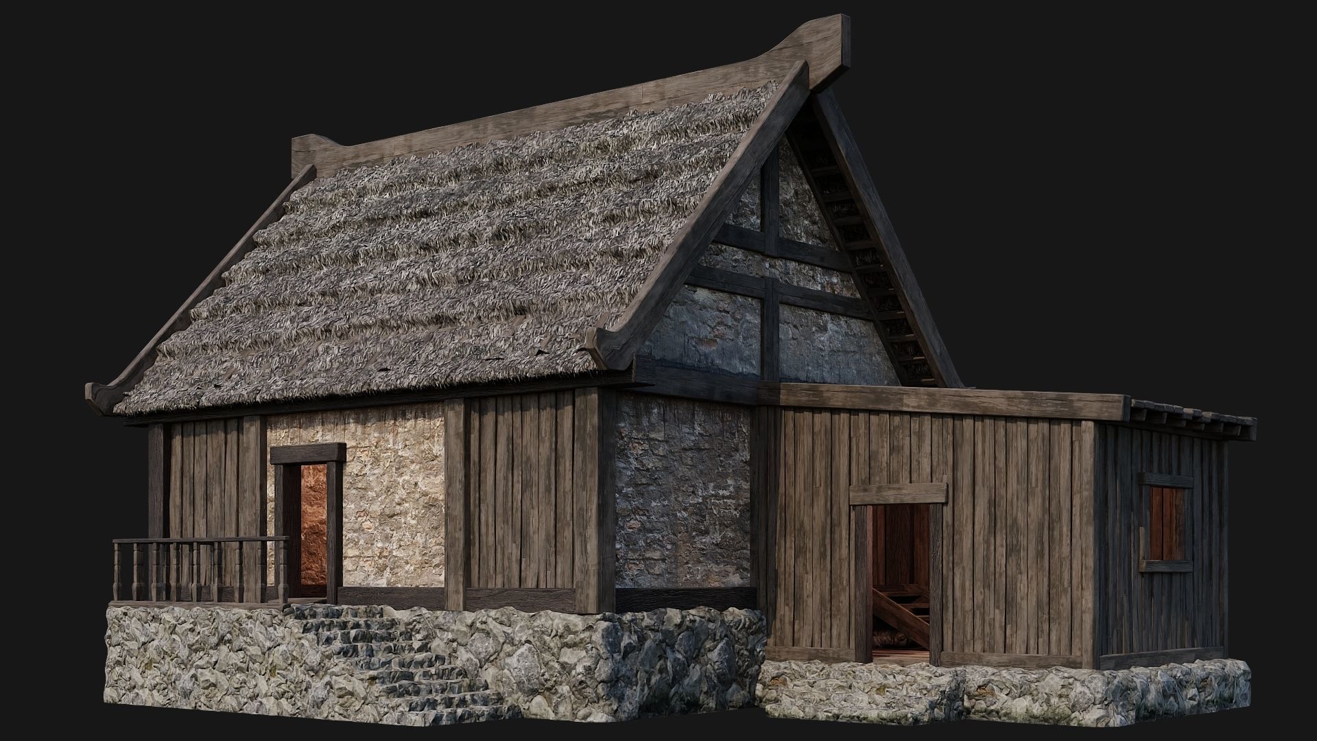 4 Old House Building Pack 4K Textures GameReady 197 to 200 Low-poly 3D model_7