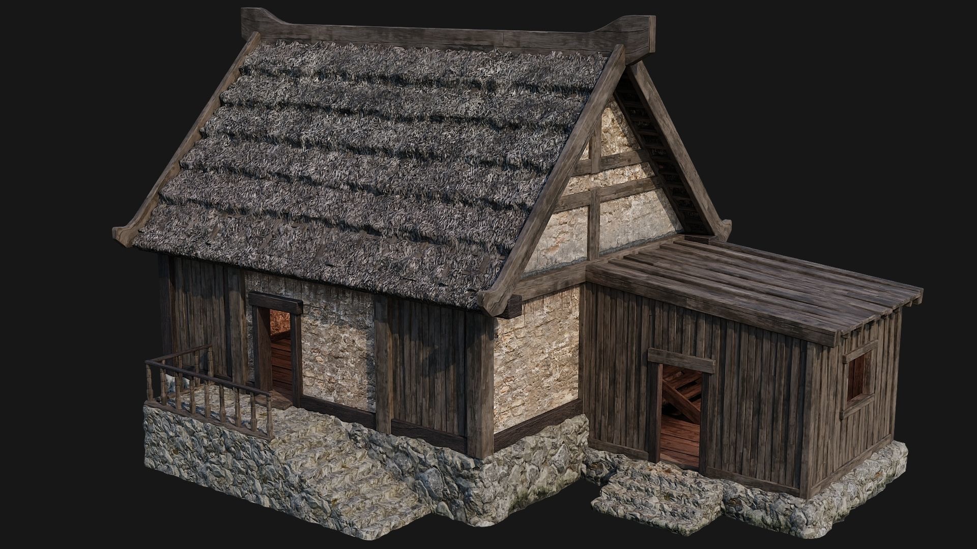 4 Old House Building Pack 4K Textures GameReady 197 to 200 Low-poly 3D model_39