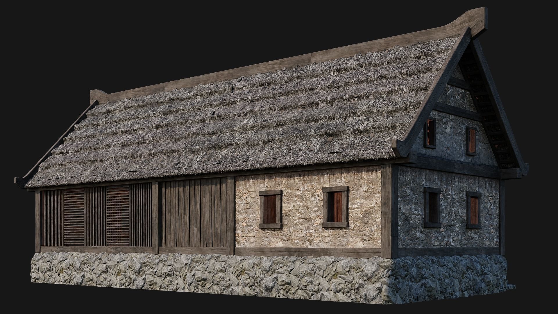 4 Old House Building Pack 4K Textures GameReady 197 to 200 Low-poly 3D model_46