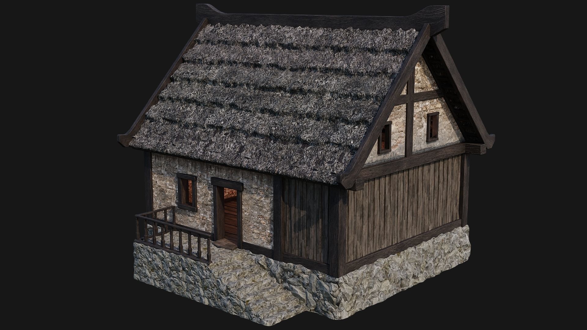 4 Old House Building Pack 4K Textures GameReady 197 to 200 Low-poly 3D model_17
