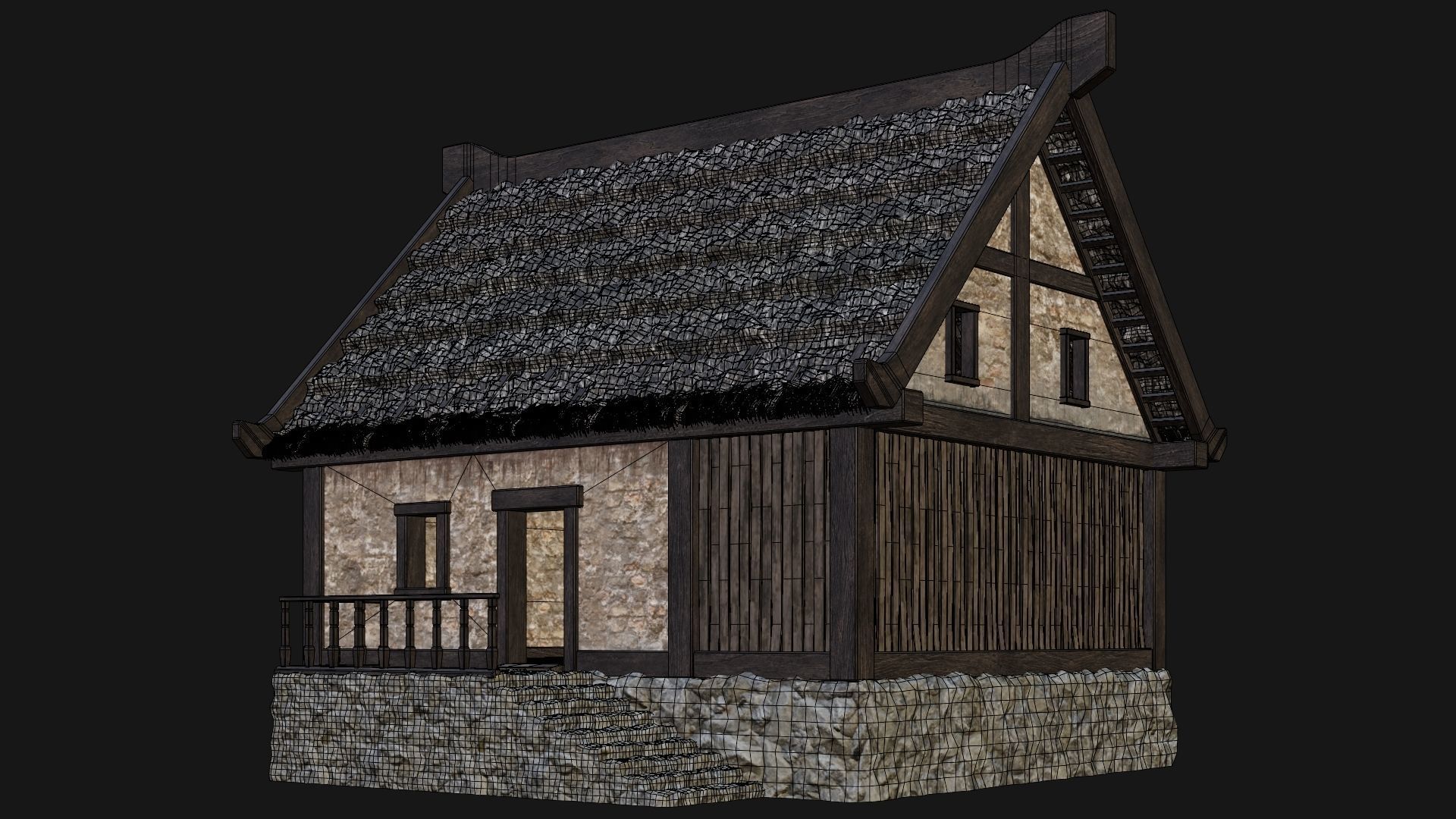 4 Old House Building Pack 4K Textures GameReady 197 to 200 Low-poly 3D model_10