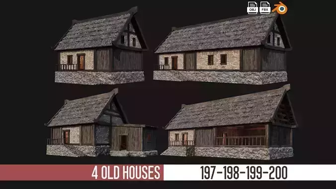 4 Old House Building Pack 4K Textures GameReady 197 to 200 Low-poly 3D model
