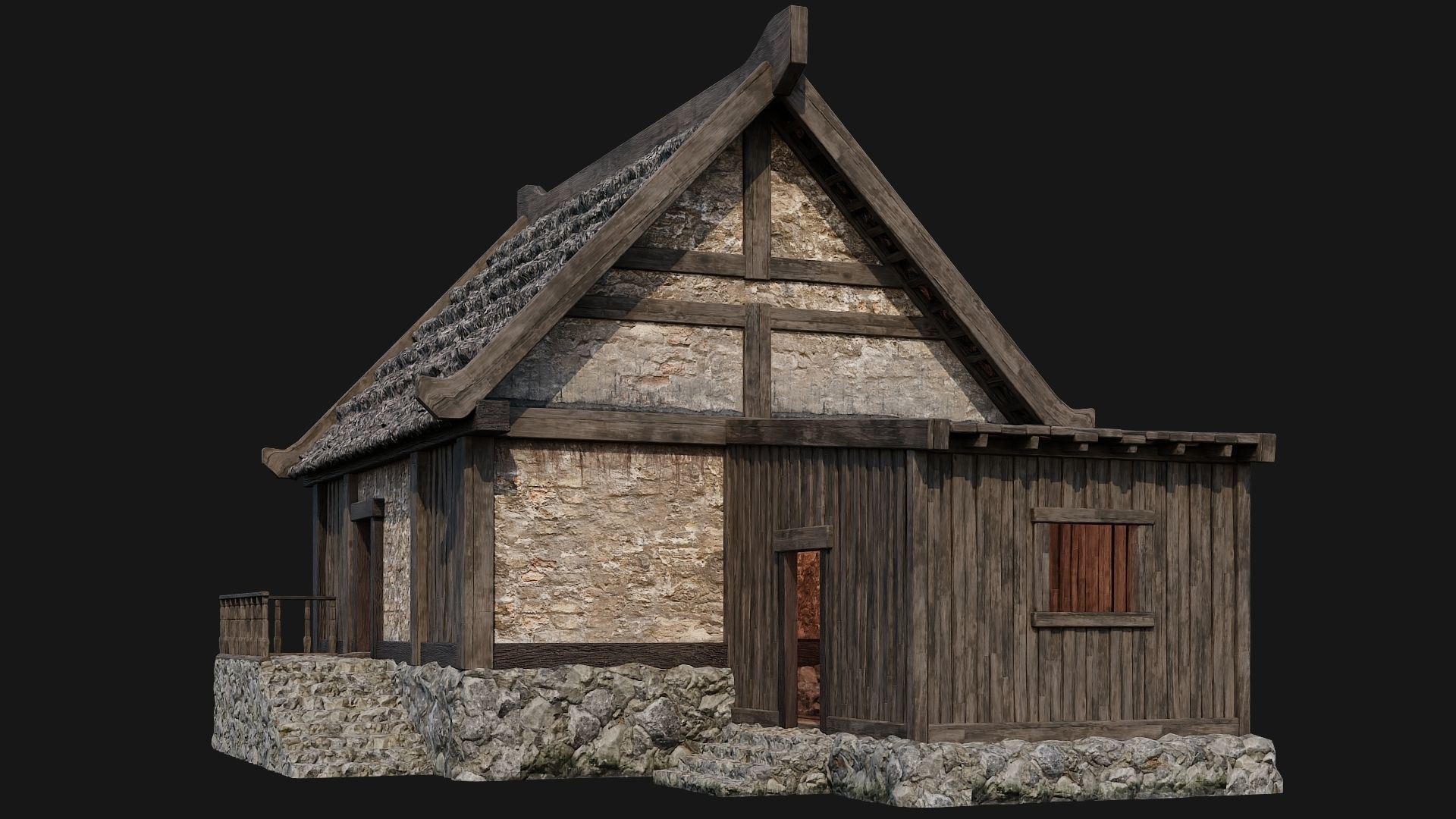 4 Old House Building Pack 4K Textures GameReady 197 to 200 Low-poly 3D model_38