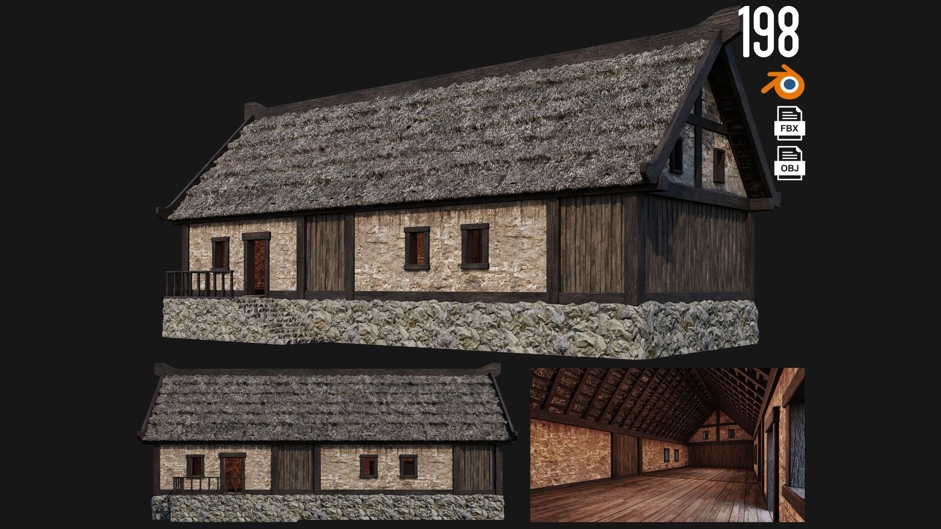 4 Old House Building Pack 4K Textures GameReady 197 to 200 Low-poly 3D model_2