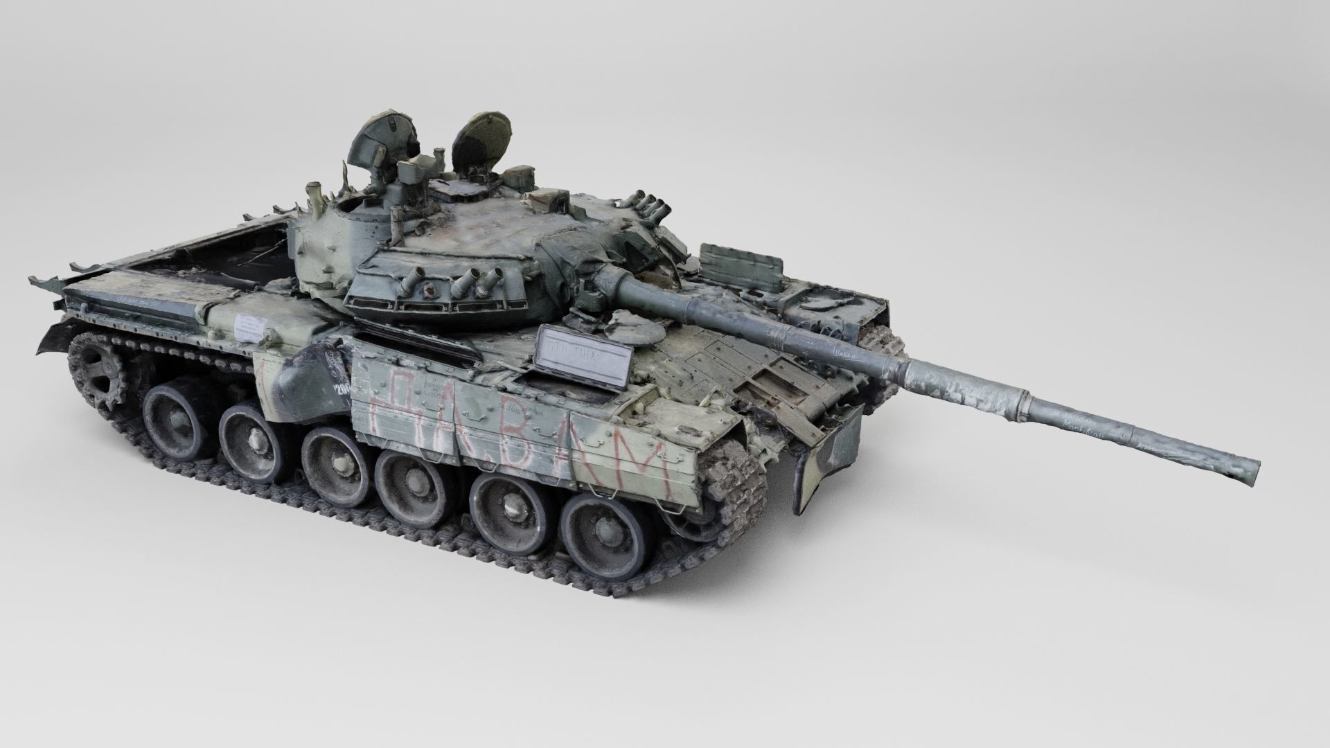 Russian T-80 tank destroyed by Ukrainian army 3D model_4