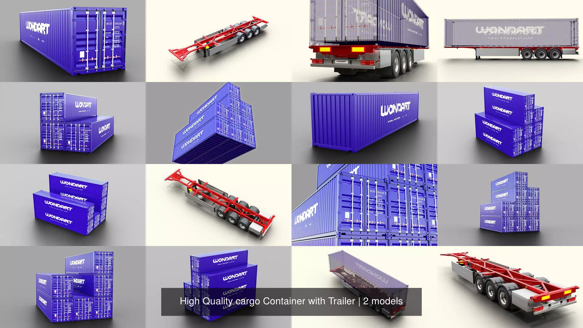 High Quality cargo Container with Trailer 3D Model Collection_3