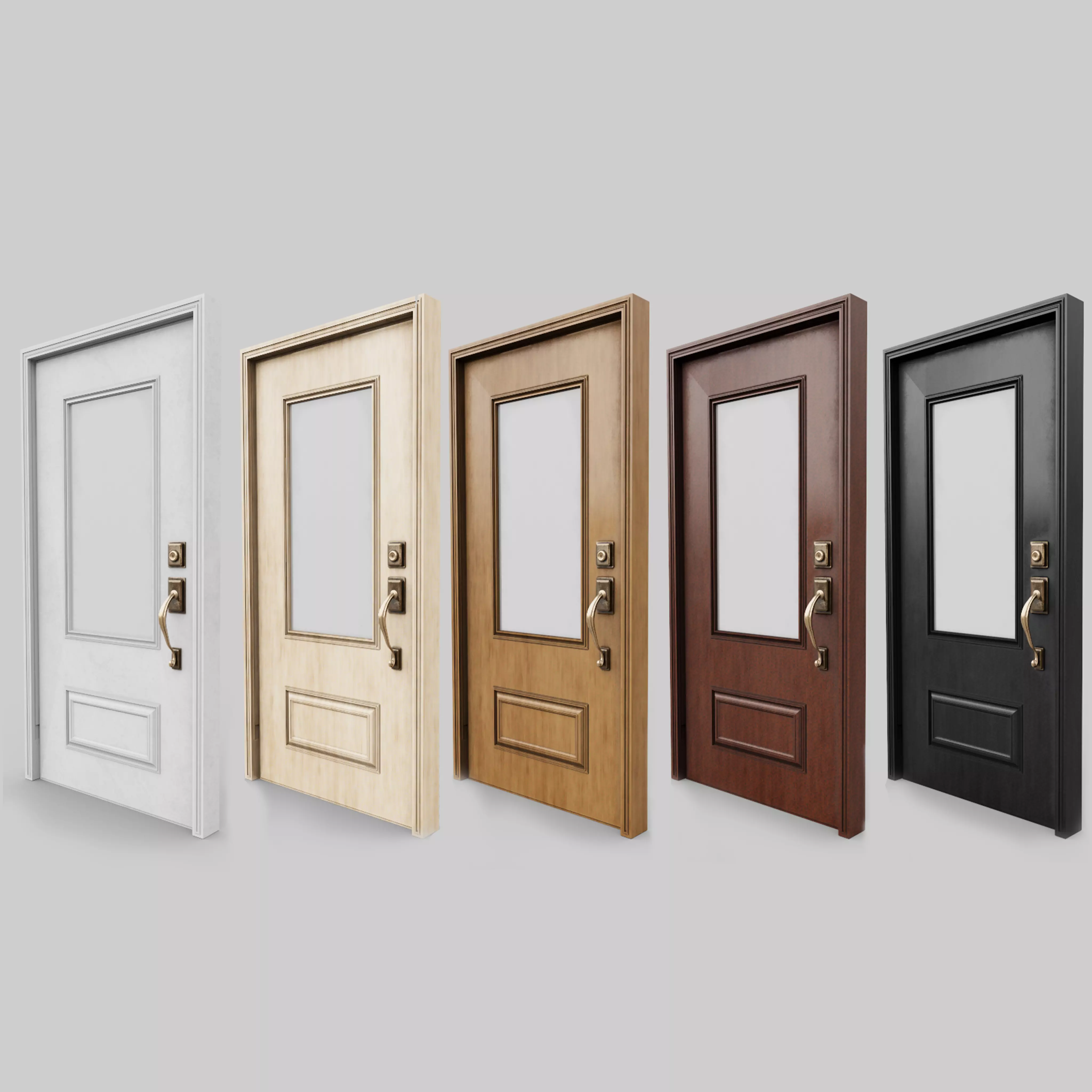 French Doors collection with glass Low-poly 3D model_0