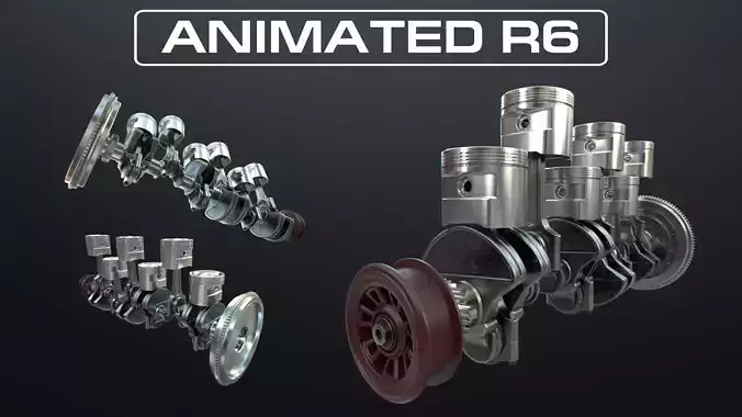 NLINE 6 Engine Working Animated 3D model
