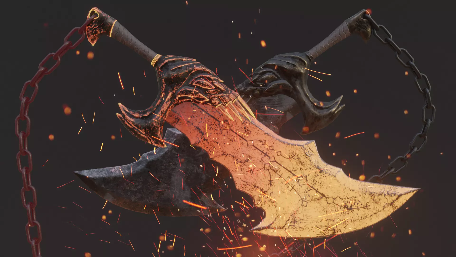 Chaos blades God of war RAGNAROK Low-poly 3D model_0
