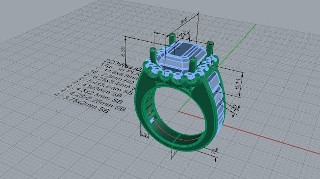 Square diamond ring 2239 3D print model  3D print model_5