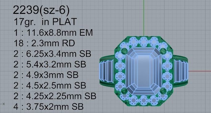 Square diamond ring 2239 3D print model  3D print model_4