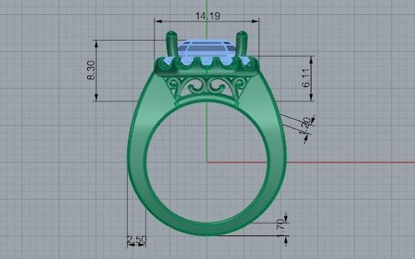 Square diamond ring 2239 3D print model  3D print model_6