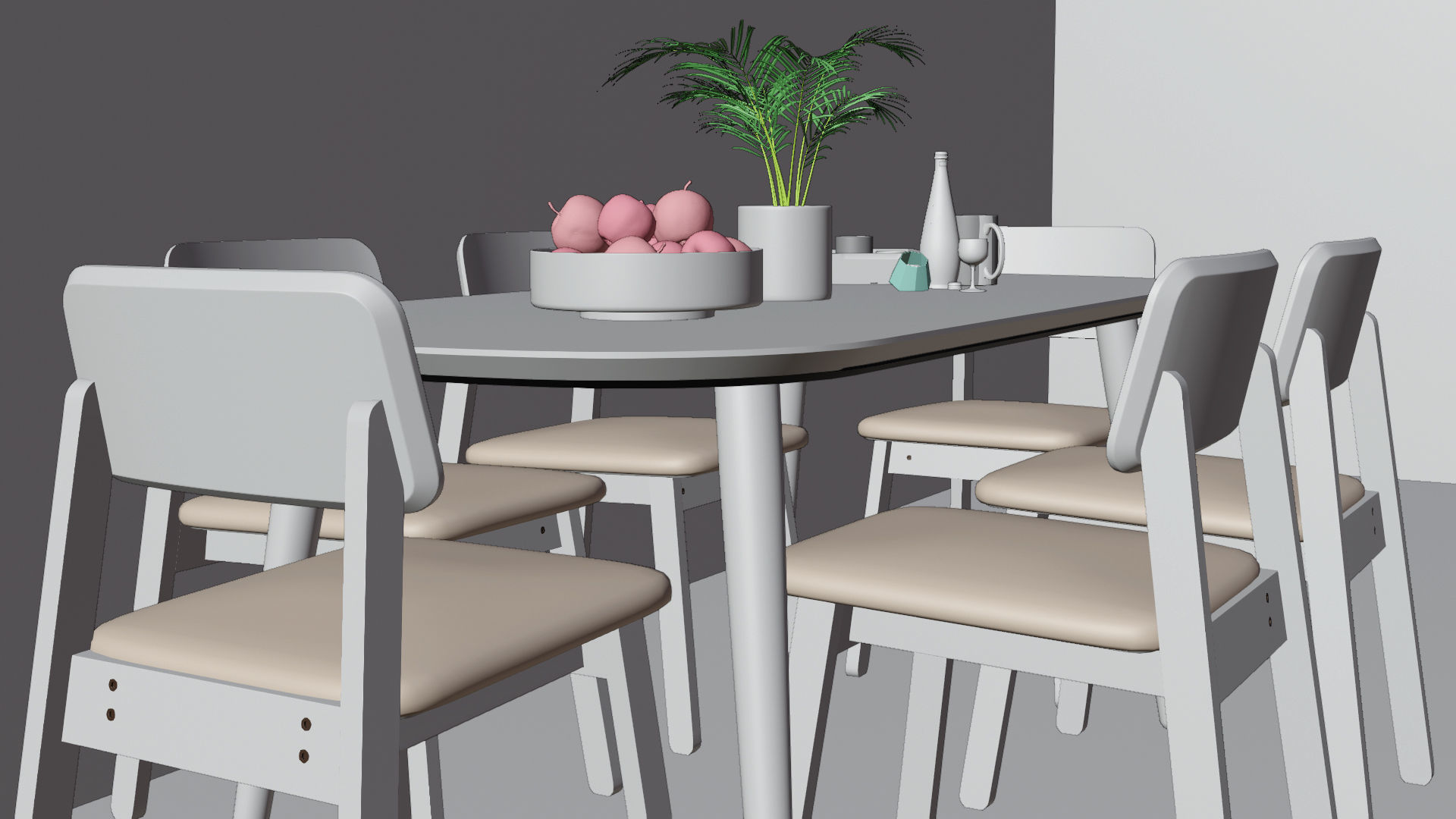 Round Dining Table and Chair  Low-poly 3D model_8