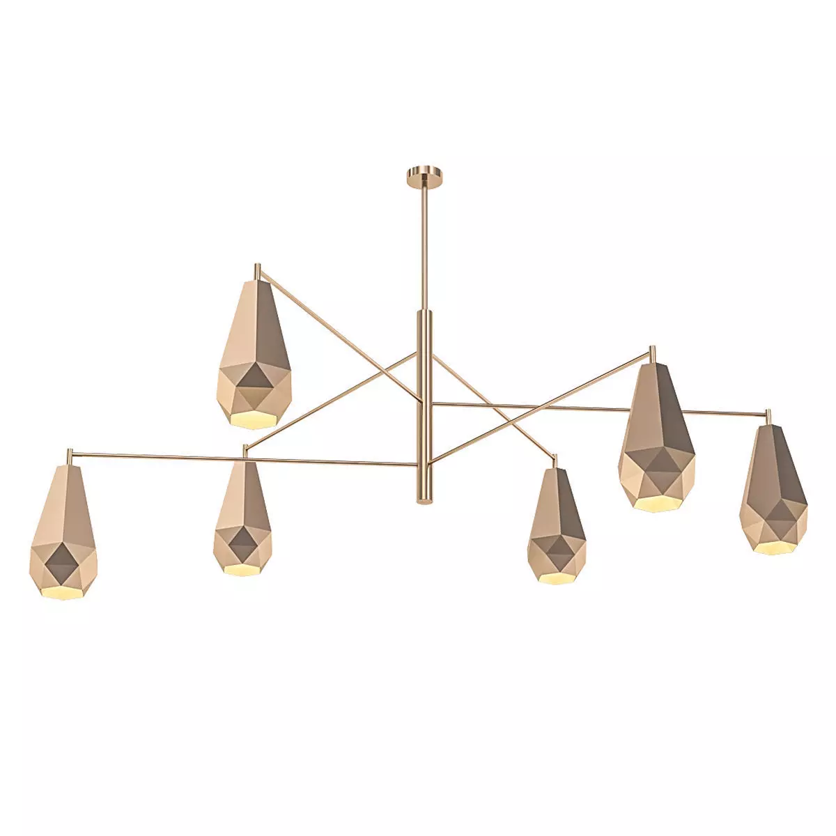 Popigai five light chandelier in brass 3D model