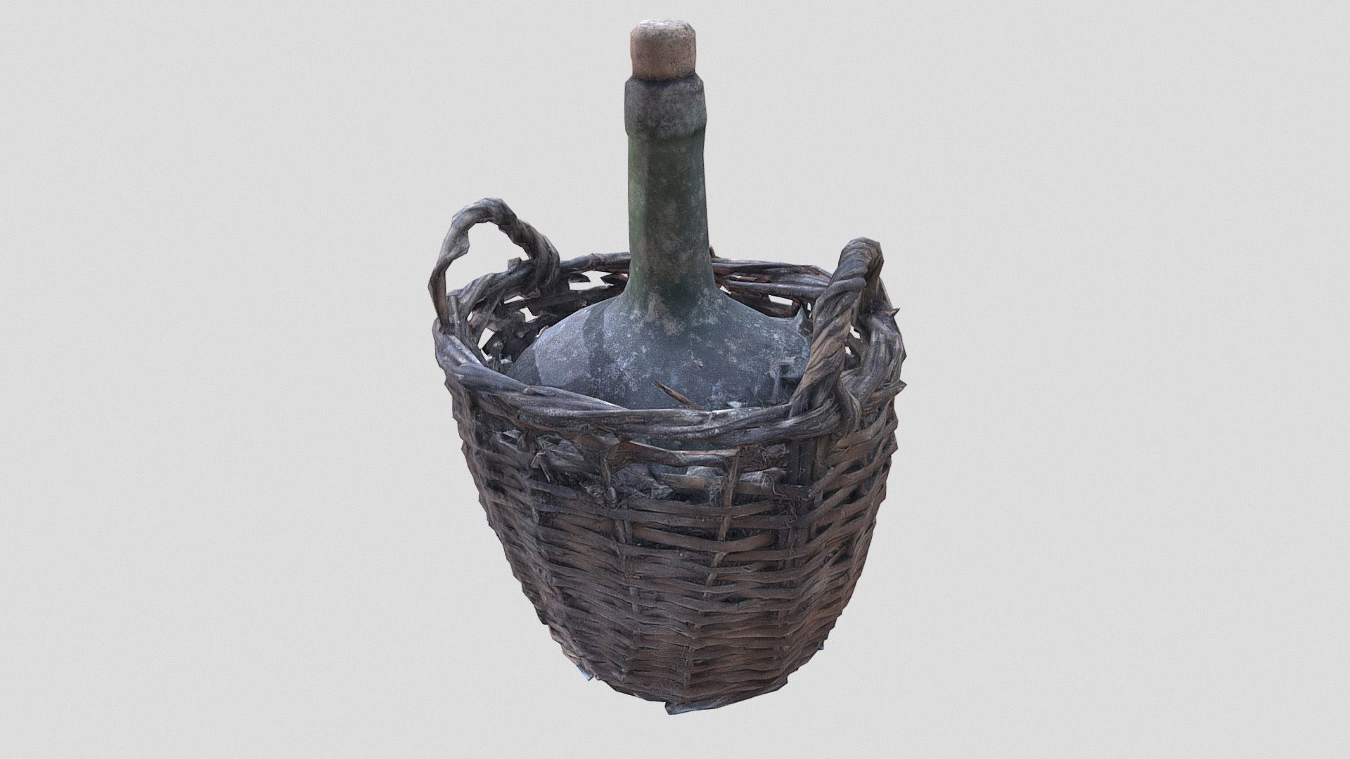 Old wine bottle with basket Low-poly 3D model_1